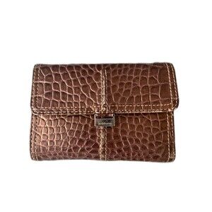 Vintage Liz Claiborne Faux Crocodile Wallet 1990's Wallet Brown Trifold Ladies